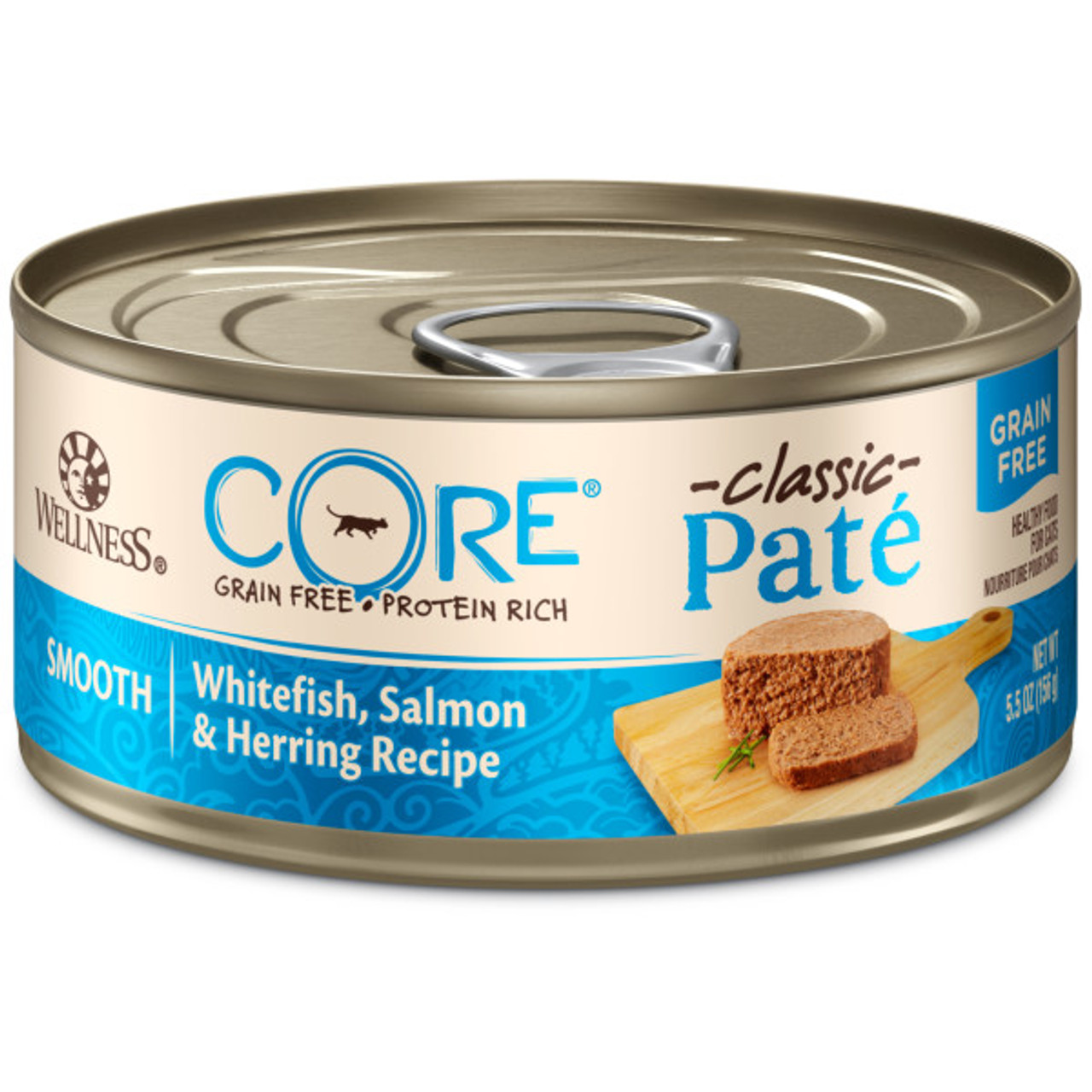 Wellness CORE Grain Free Salmon， Whitefish and Herring Canned Cat Food， 5.5 Oz