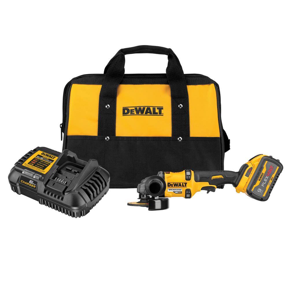 DW FLEXVOLT 60V MAX Cordless Brushless 4.5 in. - 6 in. Small Angle Grinder and (1) FLEXVOLT 9.0Ah Battery DCG418X1