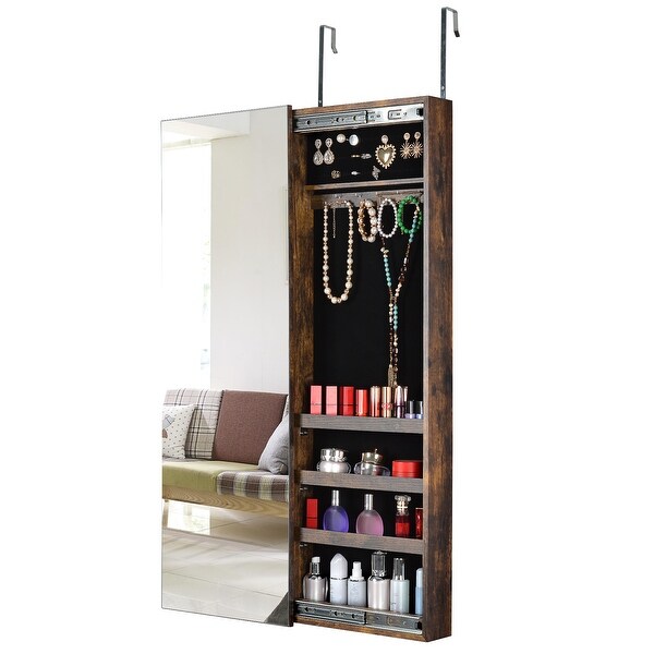 Full Mirror Jewelry Storage Cabinet With with Slide Rail， Can Be Hung On The Door Or Wall - - 37179007