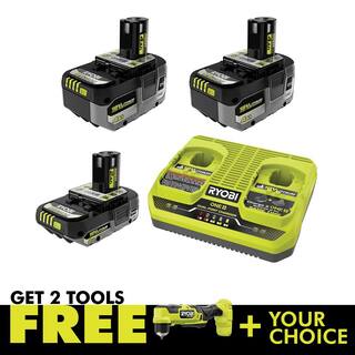 RYOBI ONE+ 18V HIGH PERFORMANCE Kit w (2) 4.0 Ah Batteries 2.0 Ah Battery 2-Port Charger  ONE+ HP Brushless Angle Drill PSK023-PSBRA02B