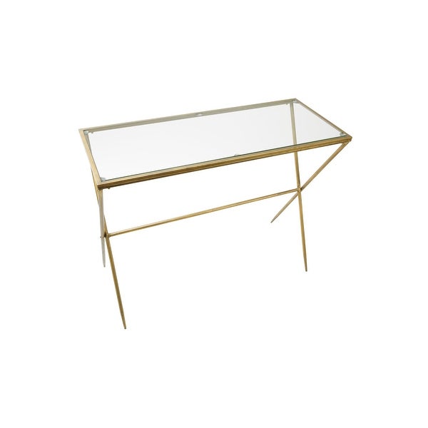 Gold Metal Slim Console Table with Glass Top