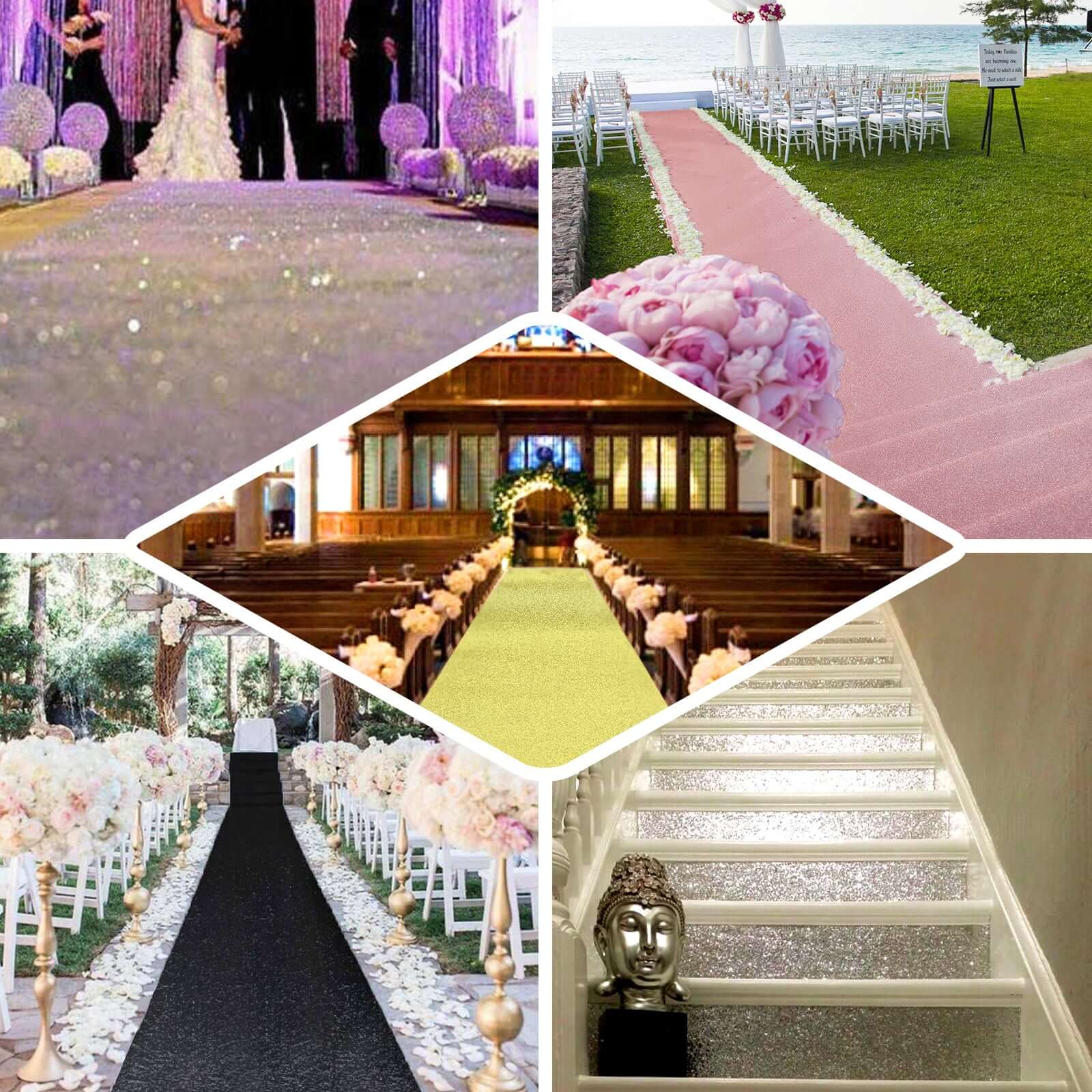 Rose Gold Sparkle Glitter Wedding Aisle Runner, Non-Woven Red Carpet Runner Prom, Hollywood, Glam Parties 3ftx50ft