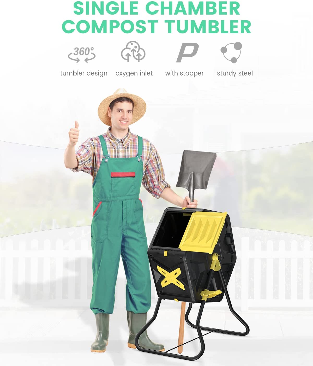 EJWOX Single Chamber Compost Tumbler Outdoor Composting Bin, 18.5 Gal/70L