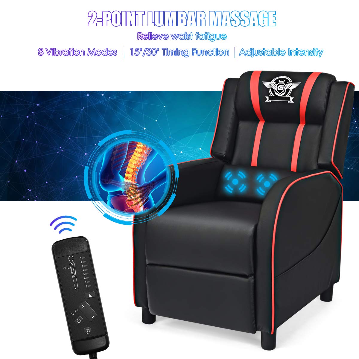 Giantex Gaming Recliner Chair, Racing Style Single Recliner Sofa w/ Cushion