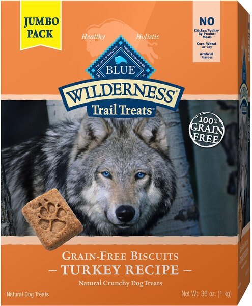 Blue Buffalo Wilderness Trail Treats Grain-Free Turkey Recipe Biscuits Dog Treats， 36-oz box