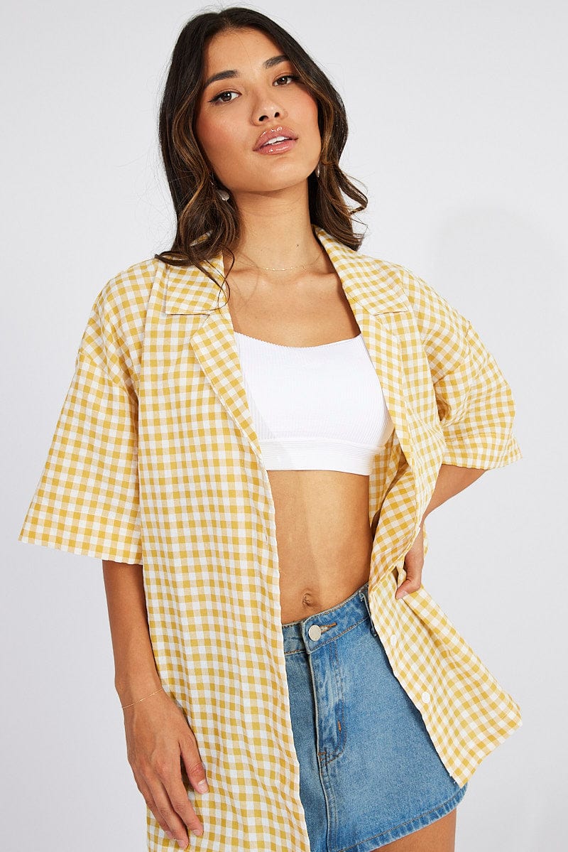 Yellow Check Shirt Short Sleeve