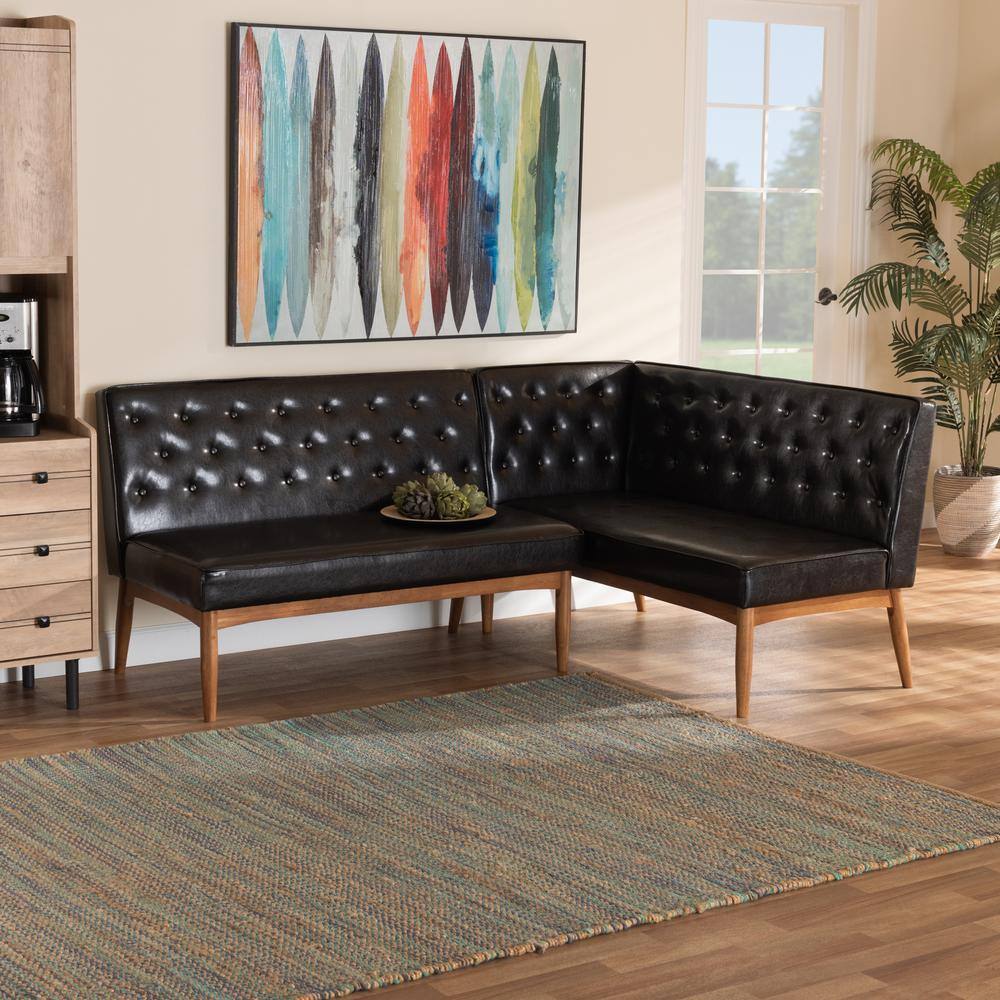 Baxton Studio Riordan Dark Brown and Walnut Brown Dining Sofa Bench 186-11358-HD