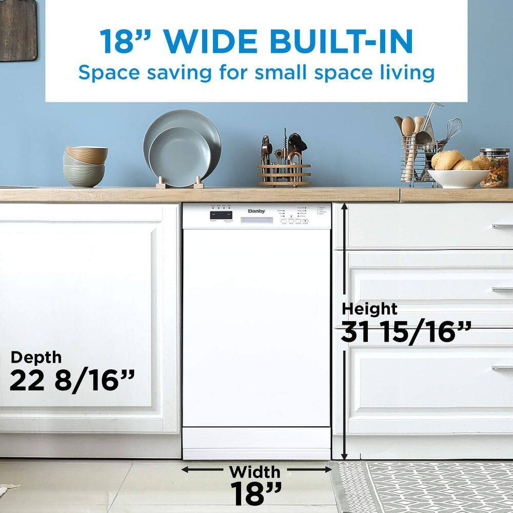 Danby 18 in. Front Control Built-in Dishwasher in White 51 DB DDW18D1EW