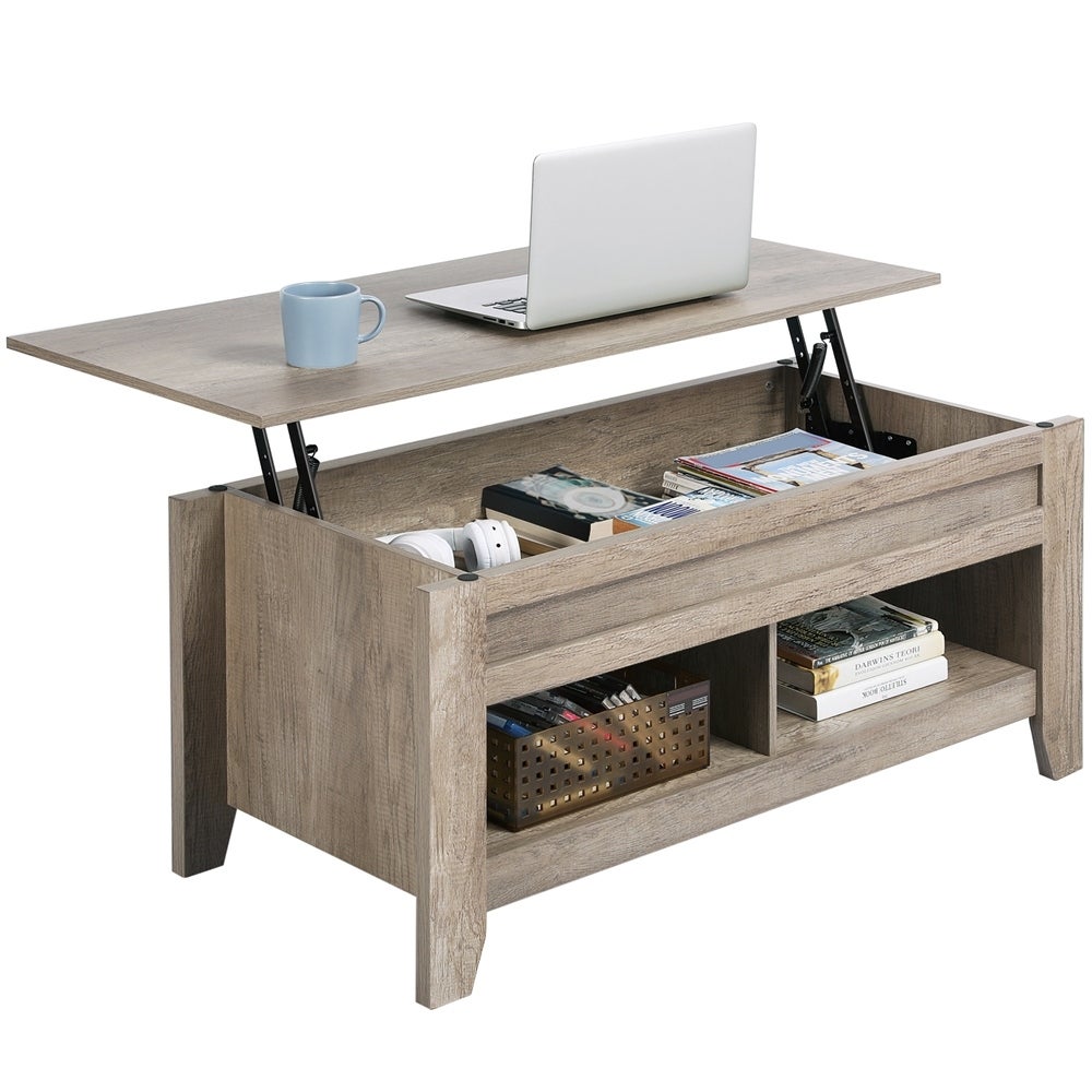 Yaheetech Lift Top Dining Coffee Table with Hidden Storage and Shelves