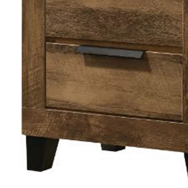 Nightstand with 2 Drawers and Plank Style， Rustic Oak Brown