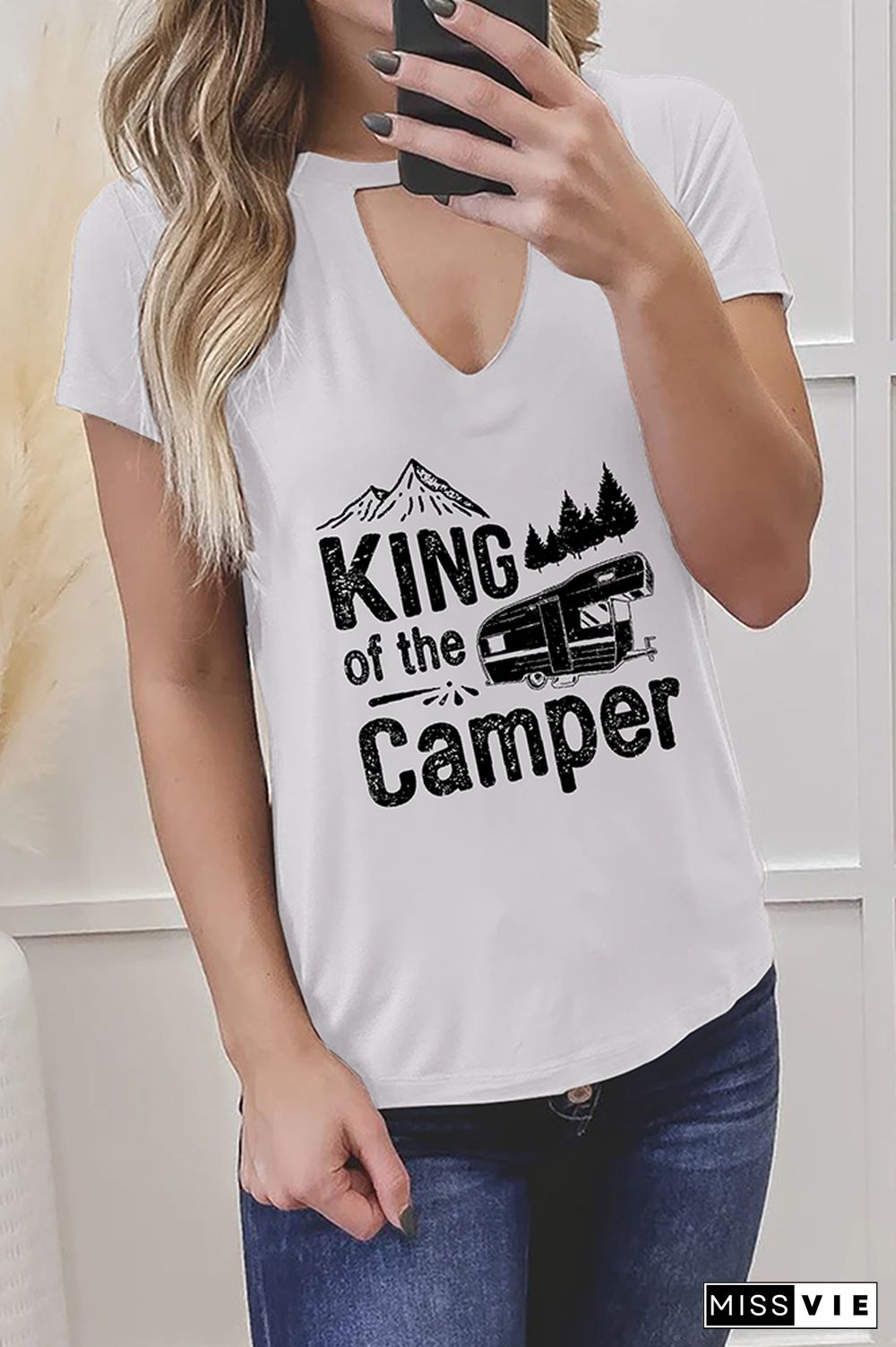 King Of The Camper Graphic Tees for Women Wholesale Short Sleeve T shirts Top