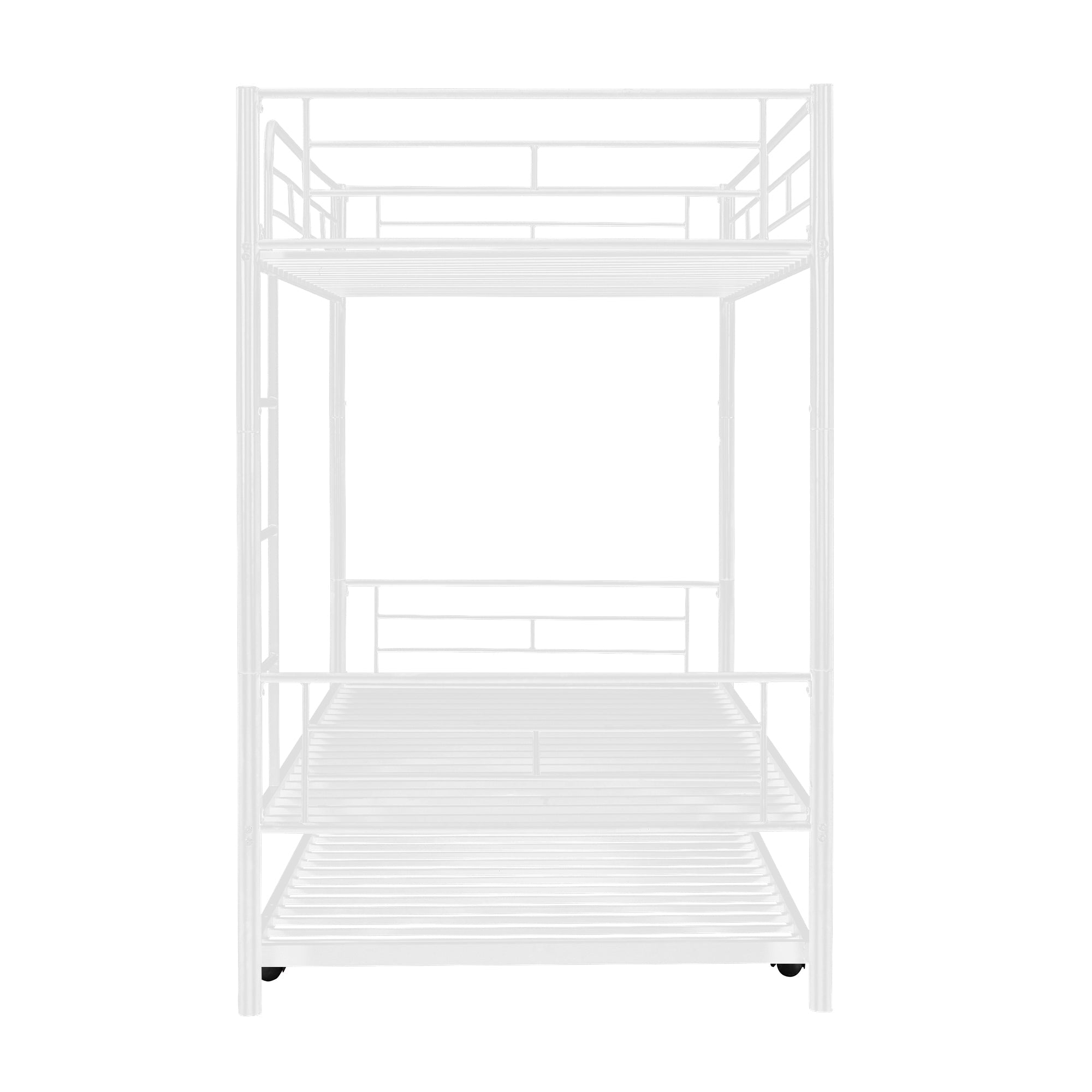 Heavy Duty Bunk Bed Frame, Kids Twin Over Twin Metal Bunk Bed with Flat Ladder & Safety Guardrail, Convertible Trundle Bunk Bed Frame, for Dorm, Bedroom, Guest Room, No Box Spring Needed, White, D8076