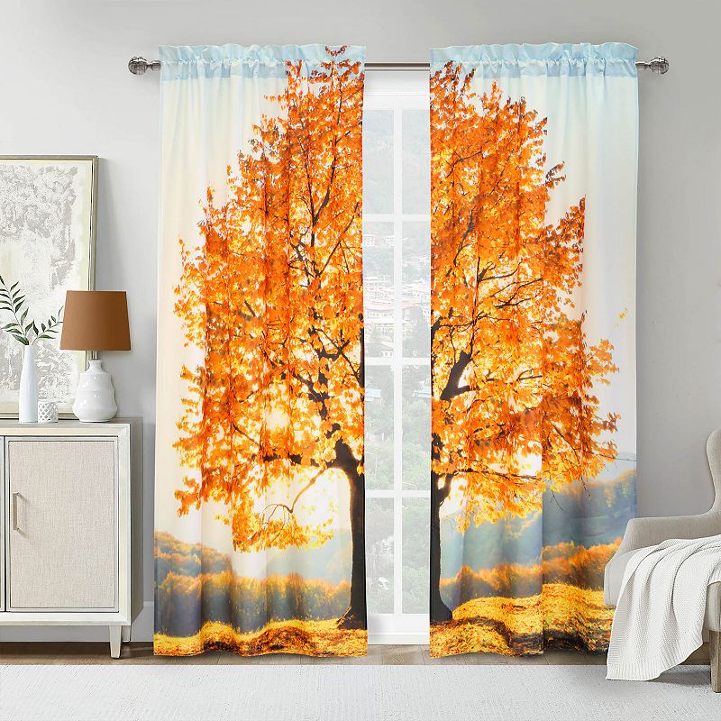 Myne Decor Photo Reel Fall Tree Pole Top Curtain Pair each Panel 38 x 84 in Multi