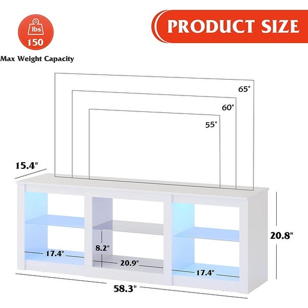 TV Stand with LED Lights for TVs up to 65 inch， Entertainment Center with Glass Shelves， Modern TV Stand for Living Room