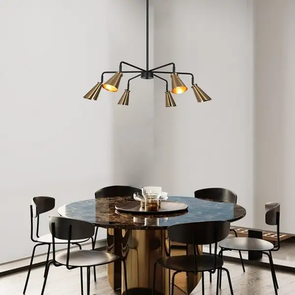 Tesa Modern 6-Light Black Gold Chandelier Metal Pendant Lights for Dining Room - 33.5