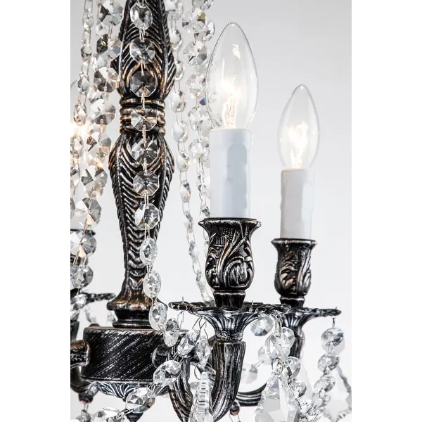 Alena 4-Light Crystal Foyer Lantern Chandelier Antique Black - 24
