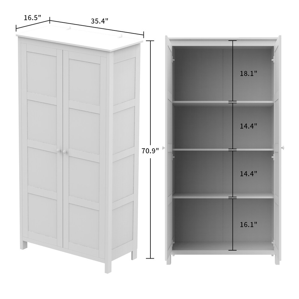 Kerrogee Tall Storage Cabinet with 4 Tier Shelf Acrylic Glass  White   70.9\