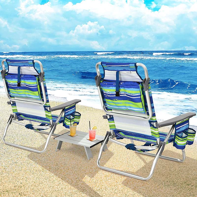 2 Pack 5-Position Outdoor Folding Backpack Beach Chair & Table Set, Patio Lawn Camping Chair Beach Sling Chair