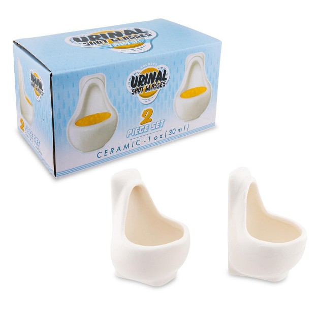 Silver Buffalo Urinal 2 Piece 1oz Sculpted Ceramic Mini Cup Shot Glass Set