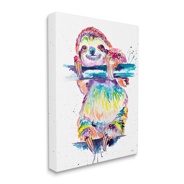 Stupell Industries Fun Rainbow Sloth Wildlife Gallery Wrapped Canvas Wall Art