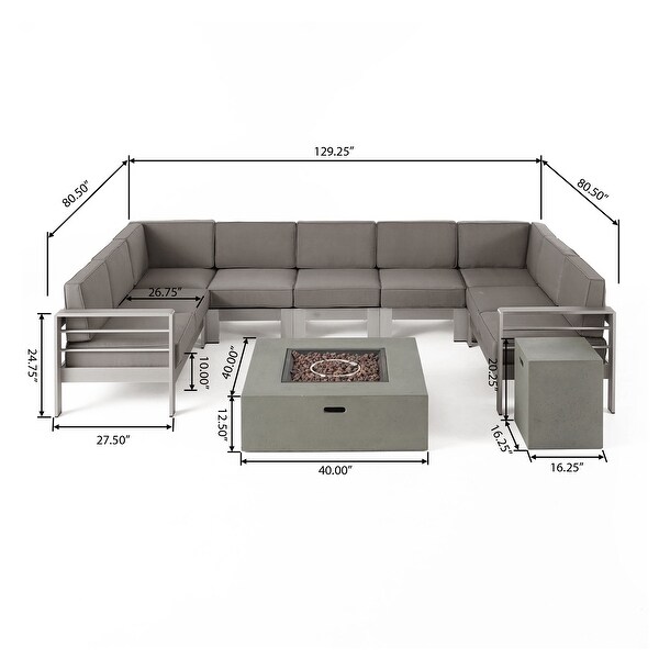 Cape Coral Fabric/Aluminum 9seat Ushaped Sectional and Fire Pit Set by Christopher Knight Home