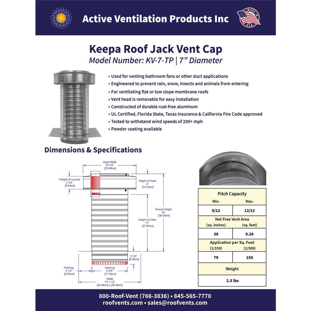 Active Ventilation 7 in. Dia. Aluminum Keepa Roof Jack with 2 in. Tail Pipe in Mill Finish KV-7-TP