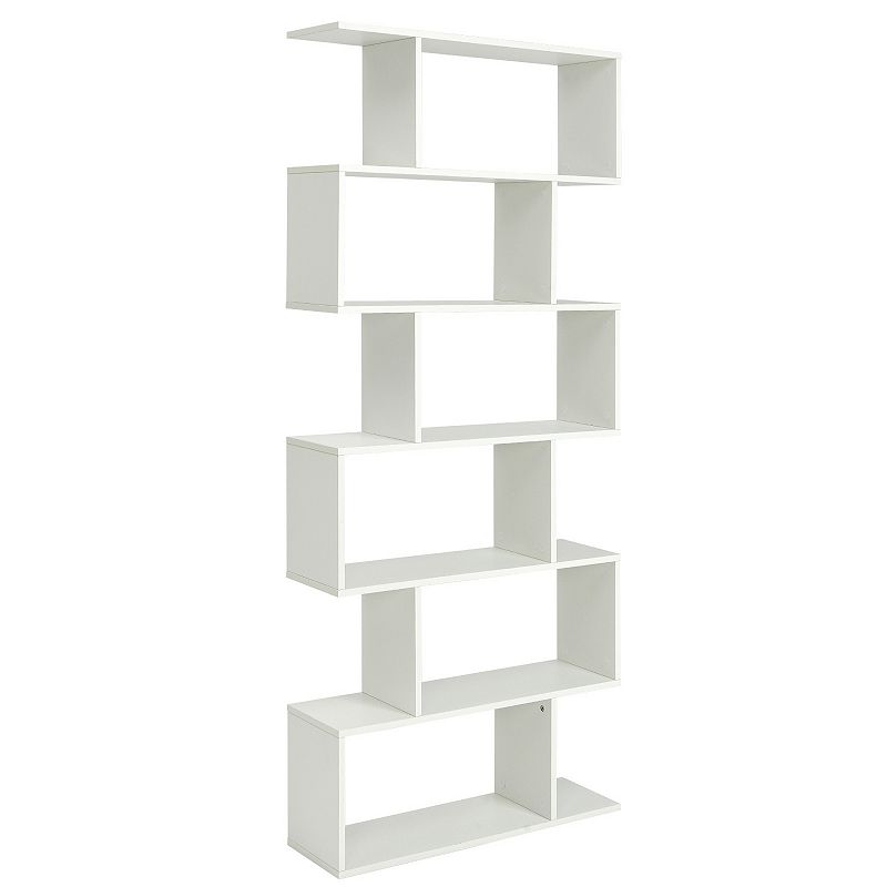 6 Tier S-Shaped Bookshelf Storage Display Bookcase Decor Z-Shelf