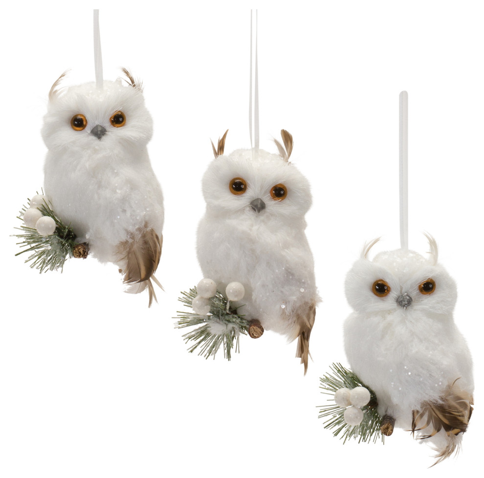 Feathered Owl Ornament  6 Piece Set(   Rustic   Christmas Ornaments   by Melrose International LLC  Houzz