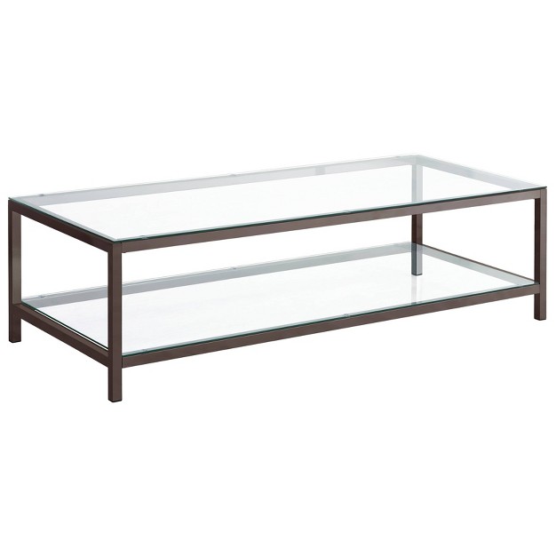 Trini Coffee Table With Glass Top And Shelf Black Nickel Coaster