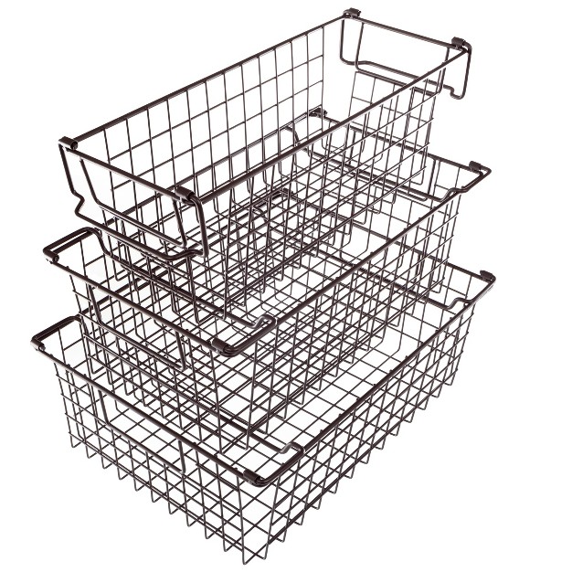 Home complete Set Of 3 Wire Storage Bins Shelf Organizers For Toy Kitchen Closet And Bathroom