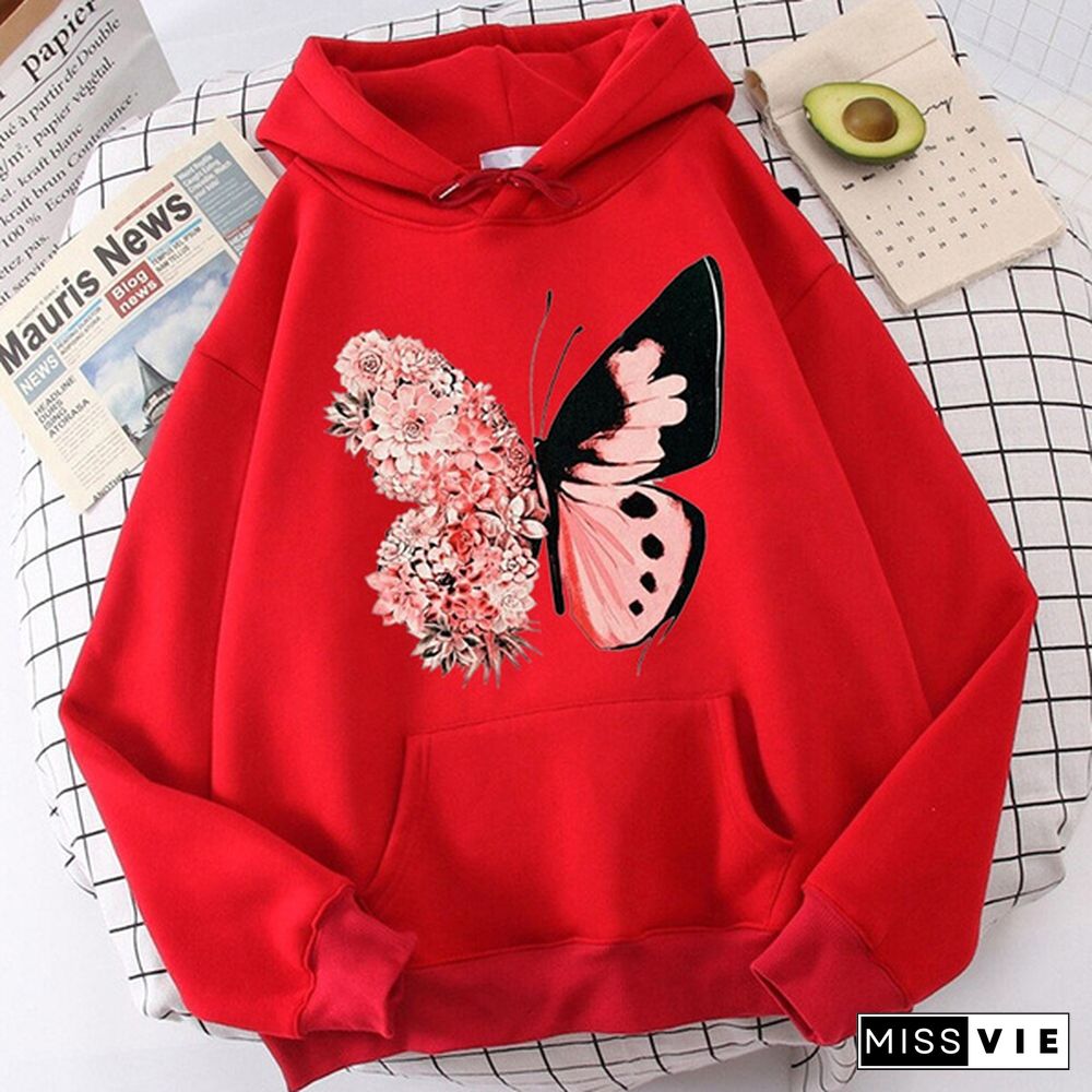 Fashion Funny Butterfly Hoodies For Women Creative Personalized Autumn Winter Sweatshirt Ladies Pullovers