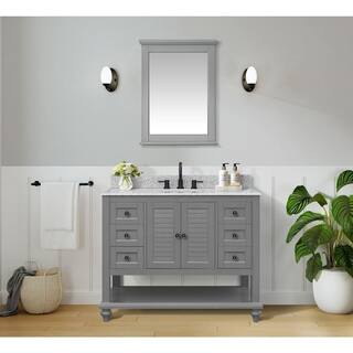 Home Decorators Collection Hamilton 43 in. W x 22 in. D x 35 in. H Open Shutter Bathroom Vanity Cabinet in Grey with Grey Granite Top 19084-VS43-GR