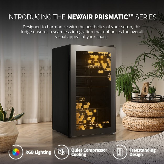 Newair Prismatic Series 126 Can Beverage Refrigerator With Rgb Hexacolor Led Lights Mini Fridge For Gaming Game Room Party Festive Holiday Fridge