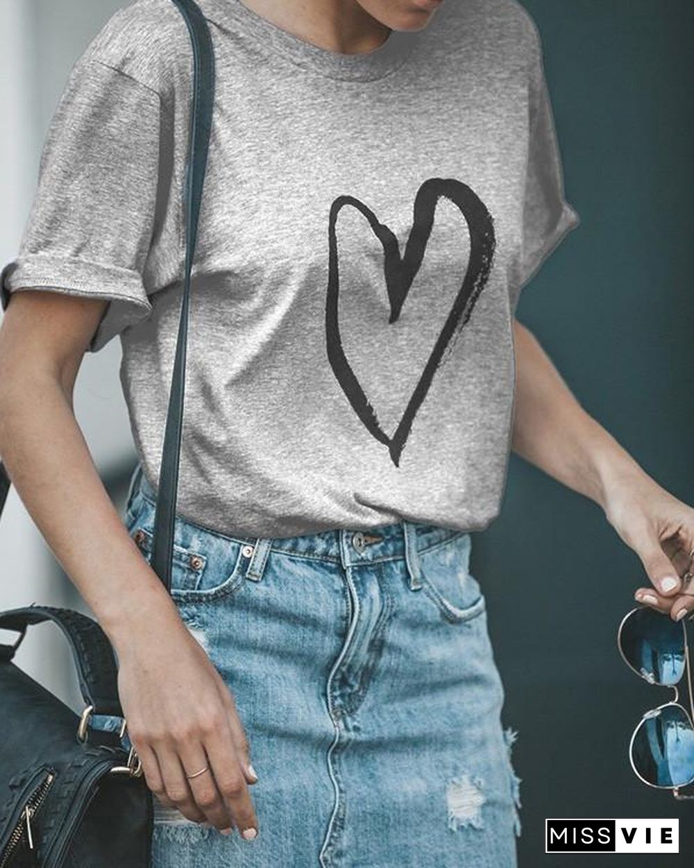 Fashion Casual Loving Printed T-Shirt With Round Collar