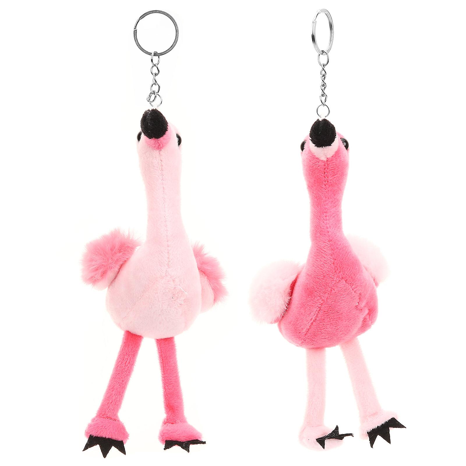 2pcs Plush Flamingo Key Chain Pendants Stuffed Animal Bag Hanging Pendants