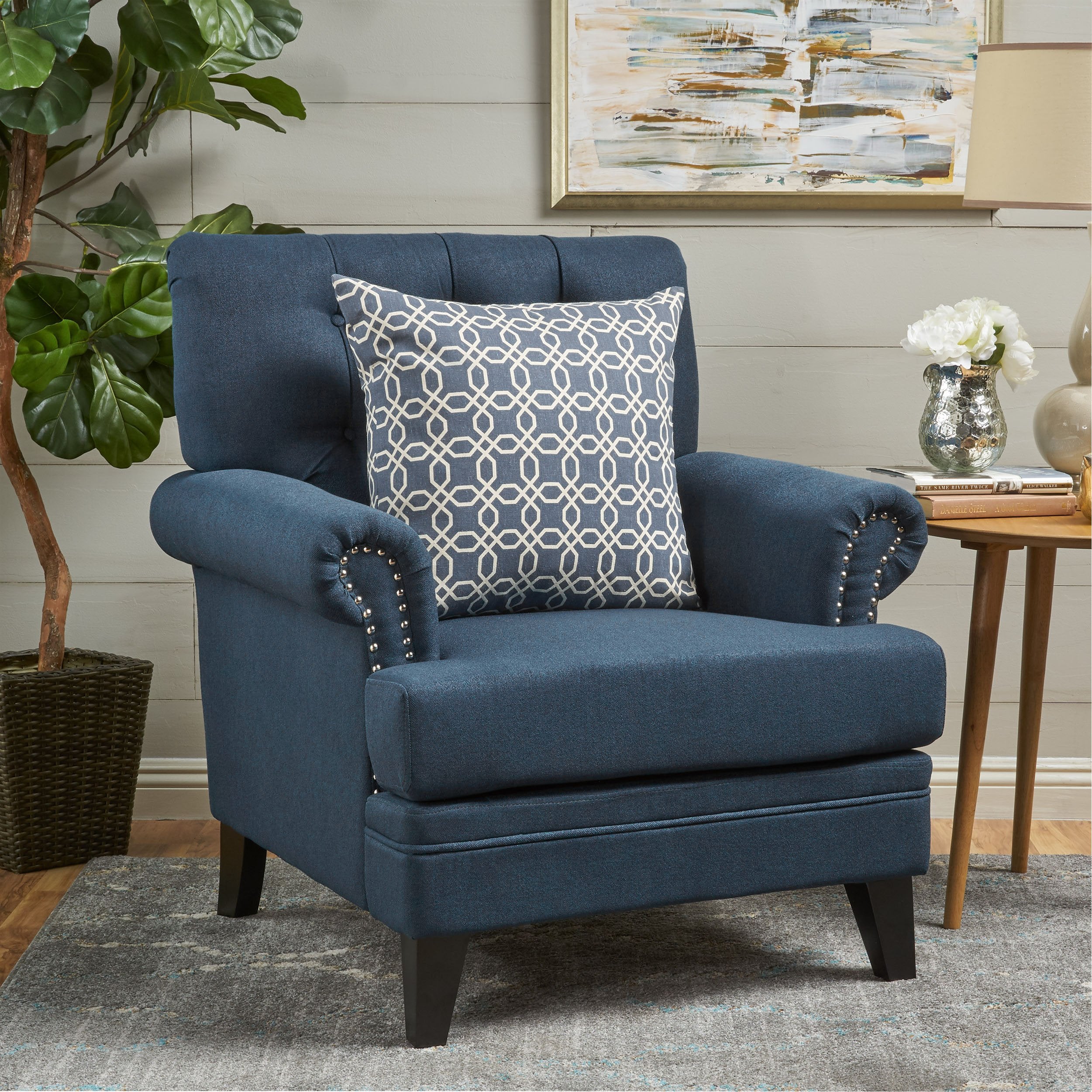 Arielle Plush Tufted Back Fabric Club Armchair