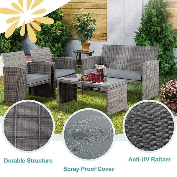 4 Pieces Outdoor Patio Furniture Sets Conversation Sets Rattan Chair