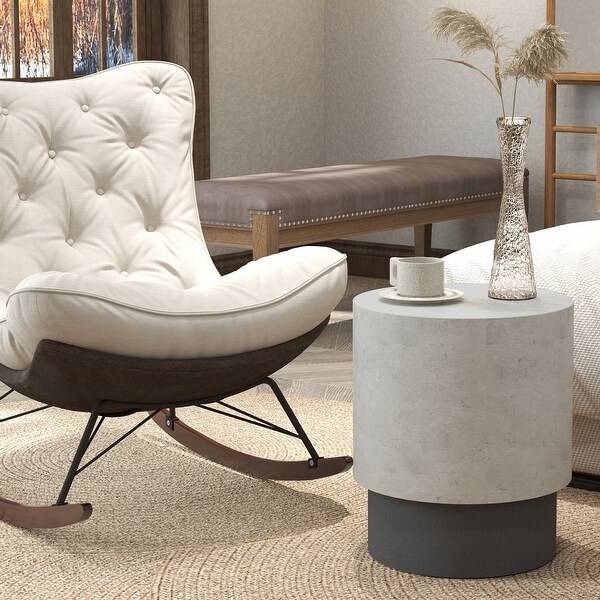 HOMCOM Concrete Finish End Table，Round Side Table with 4 Adjustable Feet，Lightweight for Indoor，Outdoor，Gray