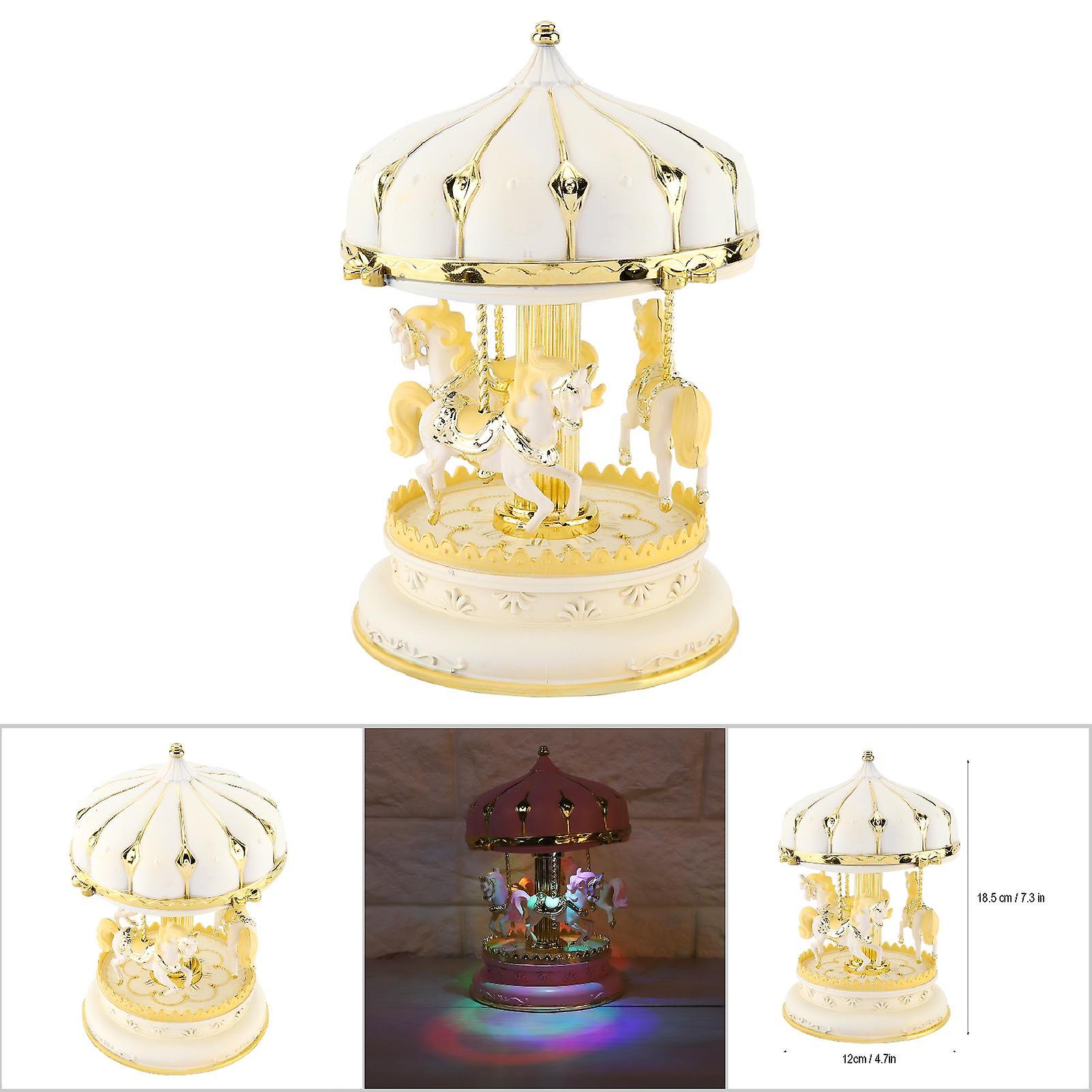 Plastic Romantic Three Horses Carousel Music Box Birthday Kids Anniversary Gift (gold)