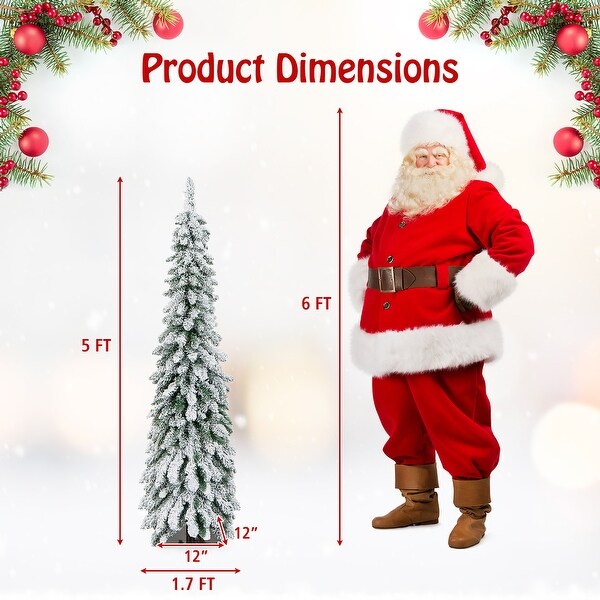 Gymax 4/5/6 FT PreLit Artificial Christmas Tree SnowFlocked Slim