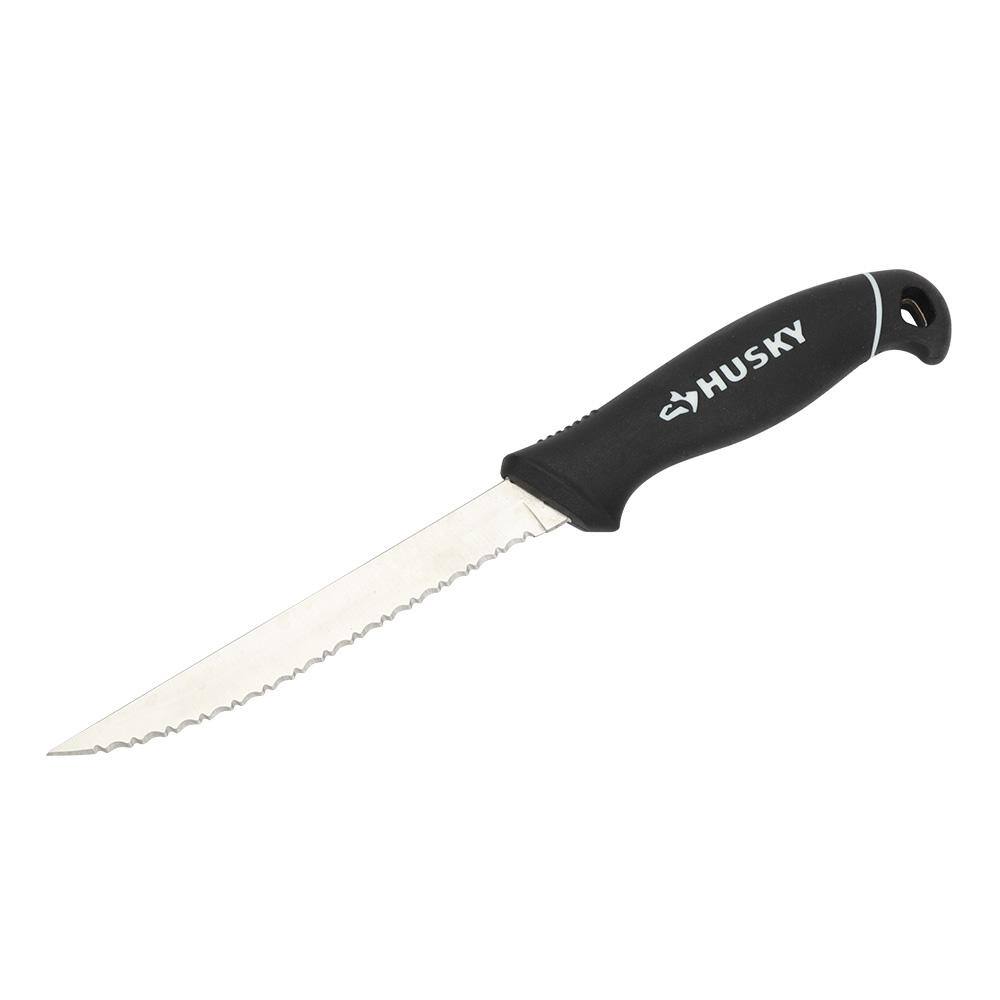 Husky 6 in. Stainless Steel Serrated Fixed Blade Knife with Sheath 58485