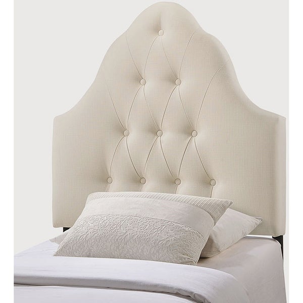 Brighton Twin Size Ivory Fabric Upholstered Button Tufted Headboard - - 28355252