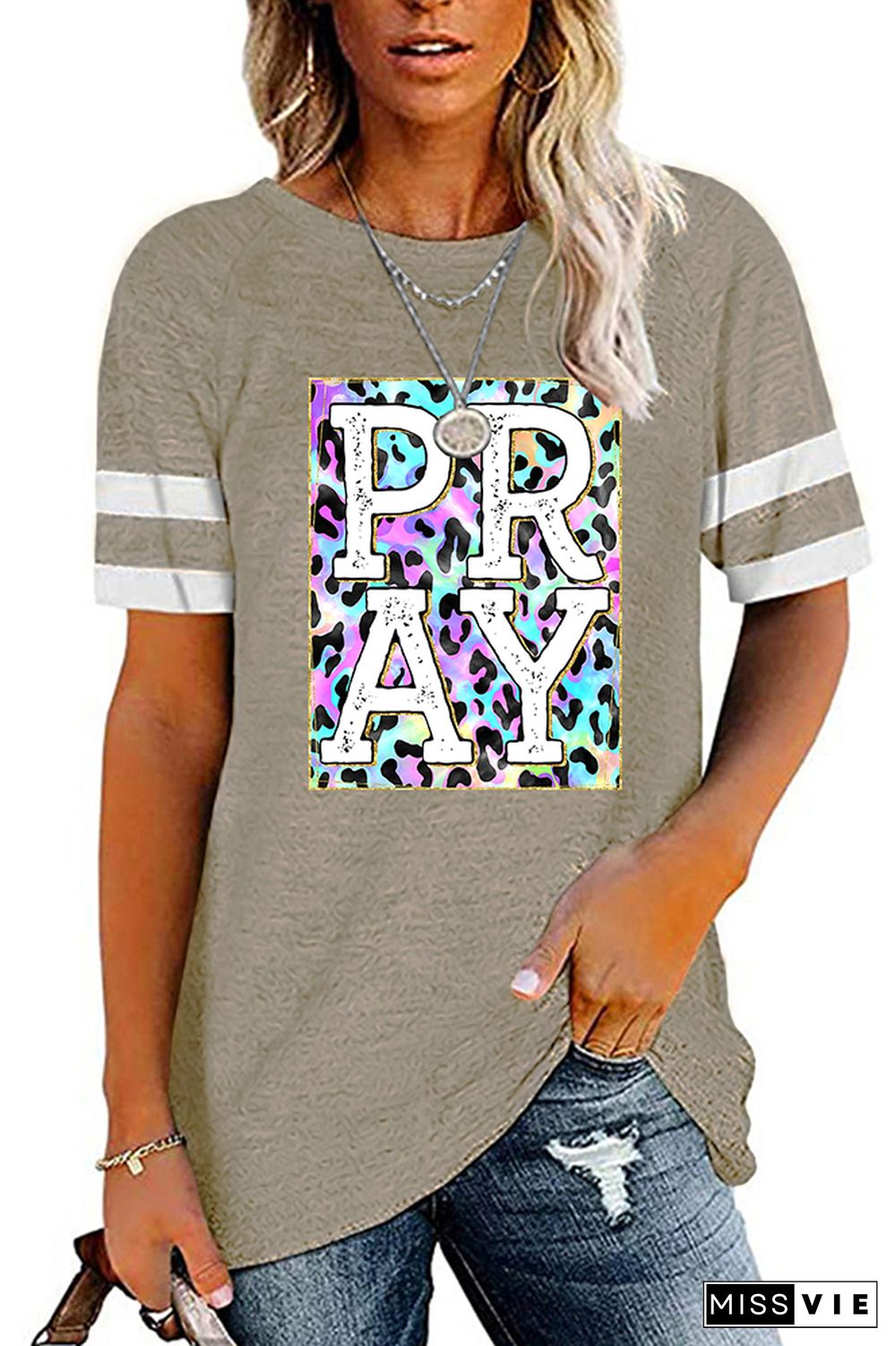 Pray Colorful Leopard Graphic Tee Wholesale