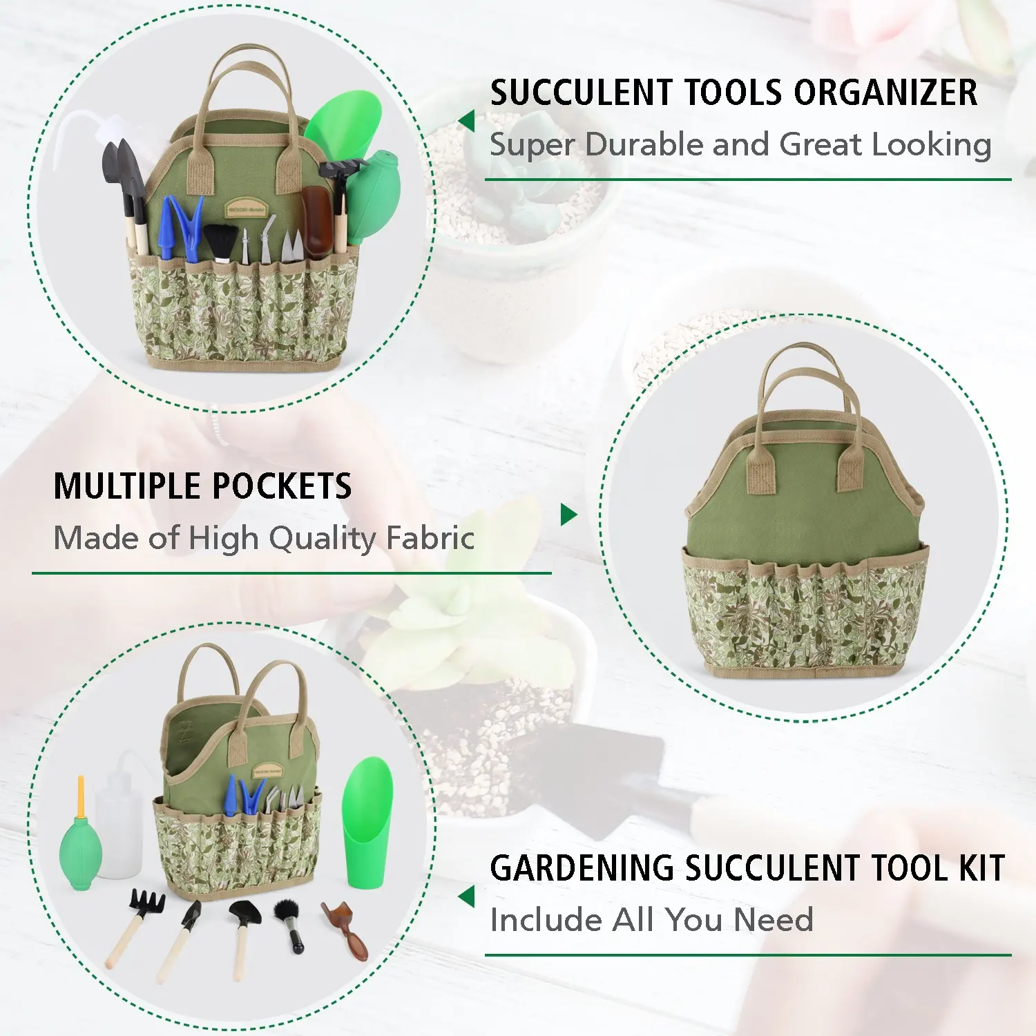 Garden Succulent Kit with Organizer Bag  Indoor Mini Hand Gardening Tool Set  14 Pieces Tools for garden