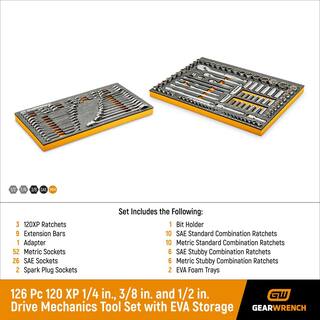 GEARWRENCH 120XP 14 in. 38 in. and 12 in. Drive Mechanics Tool Set with EVA Storage (126-Pieces) 8307182999CB