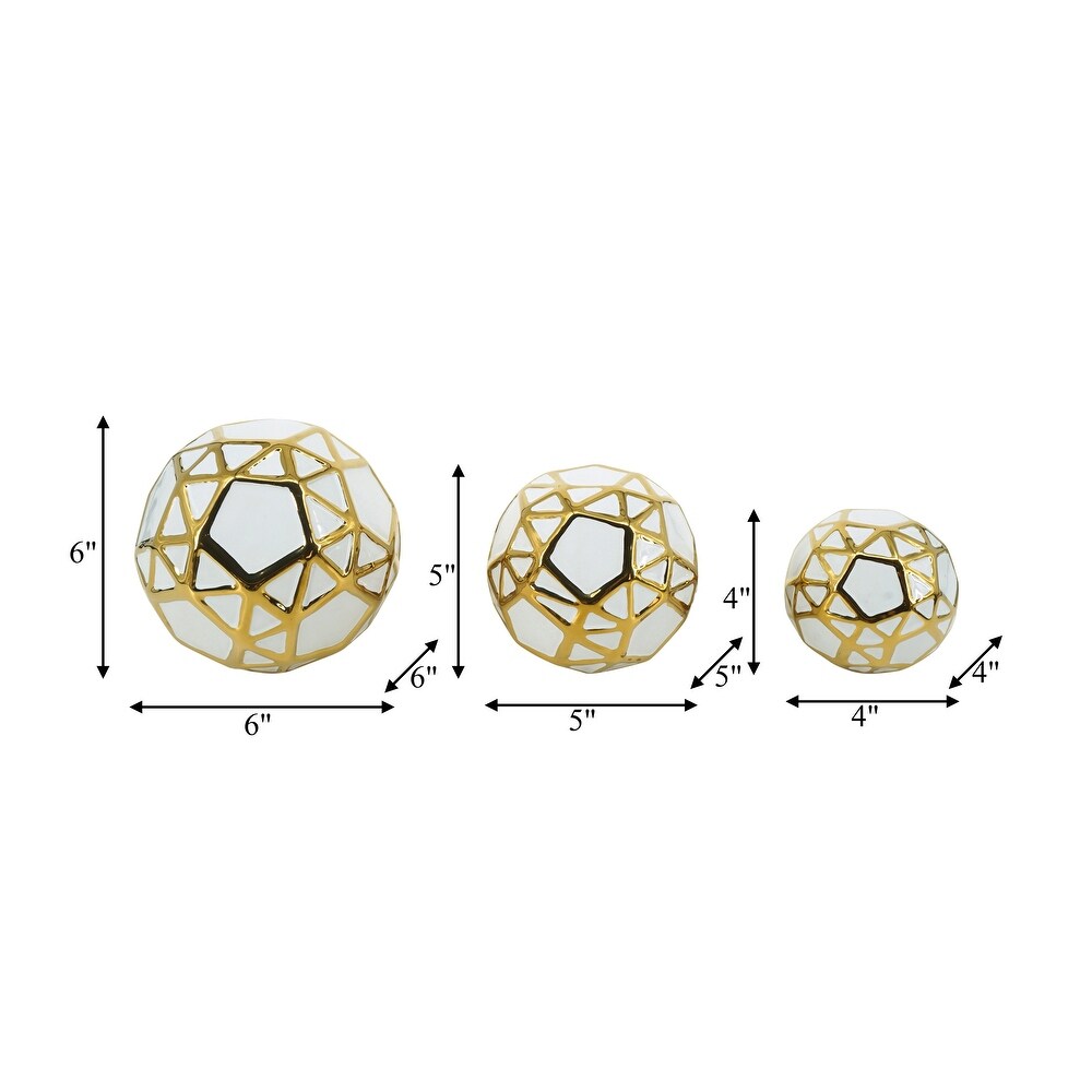 Set of 3 Decorative Orbs Contemporary White and Gold Round Orb Decor Ceramic Home or Office Table Decoration Home   6\
