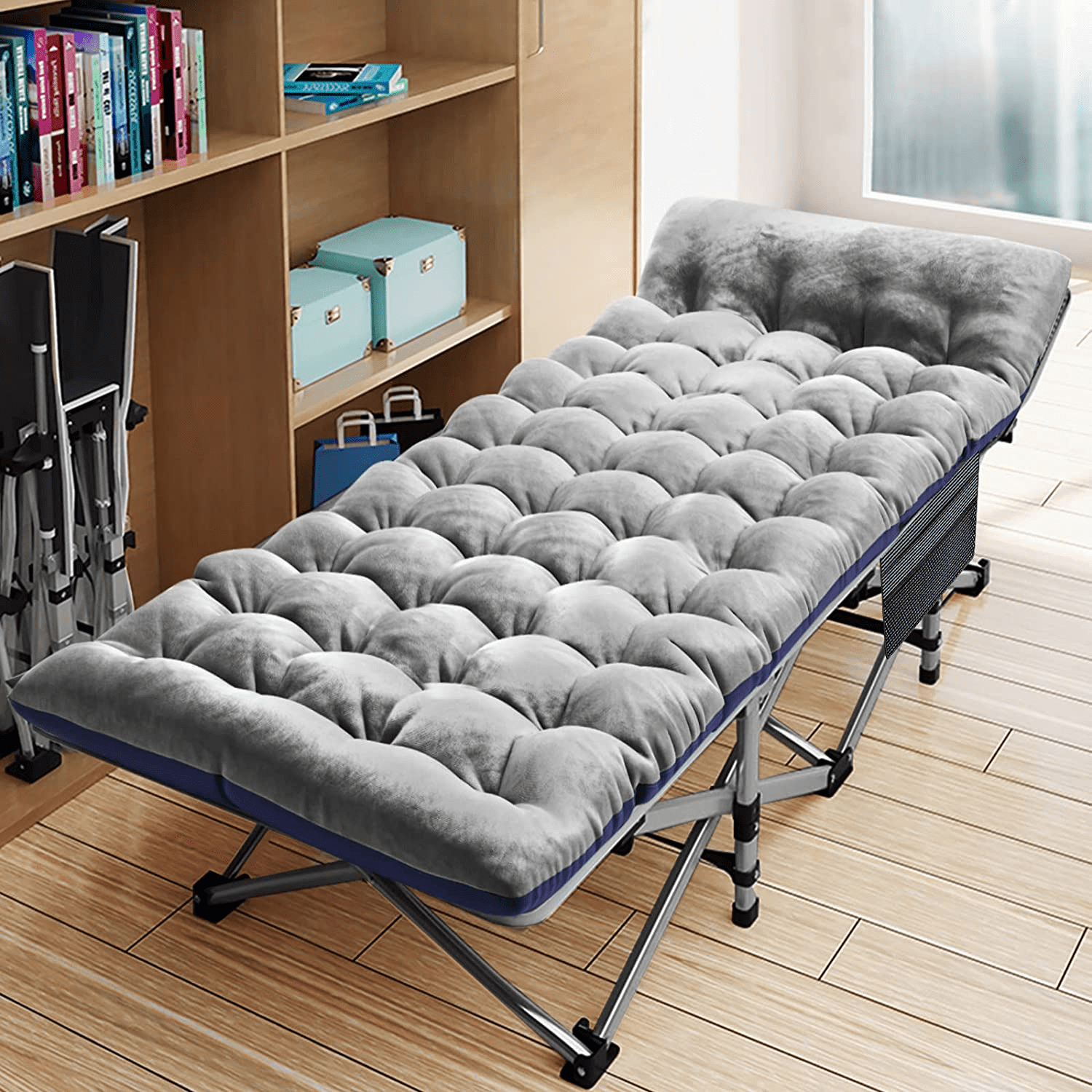 ABORON Folding Camping Cots for Adults Heavy Duty, 28" Extra Wide Sturdy Portable Sleeping Cot Bed with 2 Sided Mattress and Carry Bag