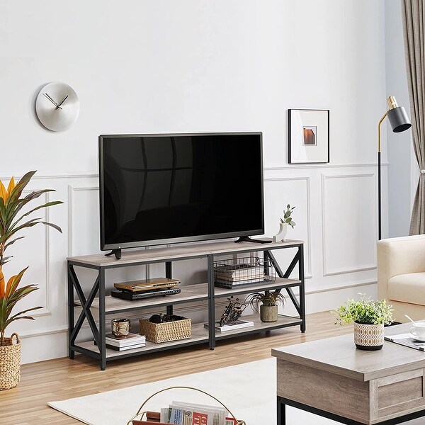 3 Tiers TV Stand for up to 70 Inch TVs， Industrial Media Entertainment Center TV Stand with Storage Shelves for Home