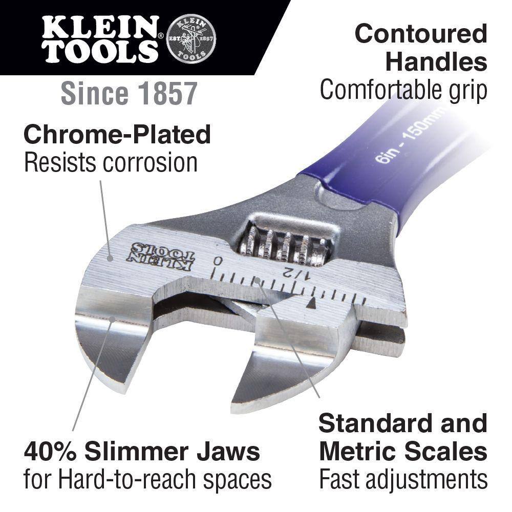 Klein Tools 6 in. Slim-Jaw Adjustable Wrench D86934