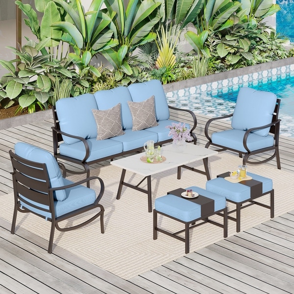 MAISON ARTS 6Piece Patio Conversation Set，Sofa Set with 2/4 x Single Sofa Chairs，1 x 3seater Sofa and Coffee Table/Ottomans